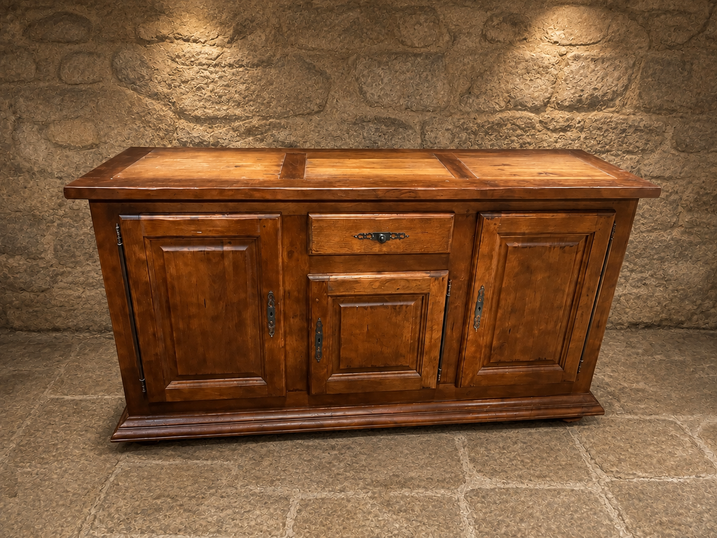 Vintage French Provincial Solid Wood Sideboard – Large Rustic Farmhouse Storage Cabinet