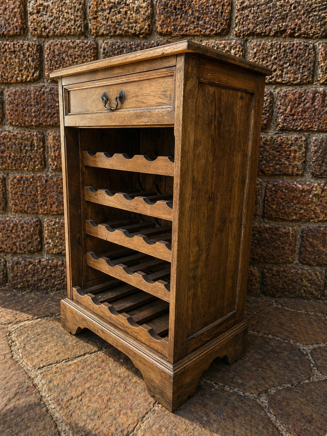Vintage Oak Wine Rack Cabinet with Drawer – Rustic Drinks Storage Unit