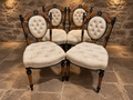 Set of 4 Victorian Aesthetic Movement Ebonised & Burr Walnut Inlaid Dining Chairs c.1875