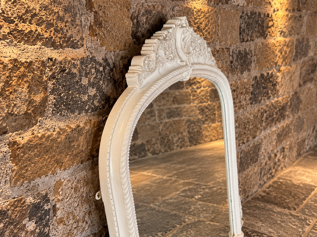 Large Ornate White Overmantel Mirror – Victorian Rococo Style Statement Fireplace Mirror