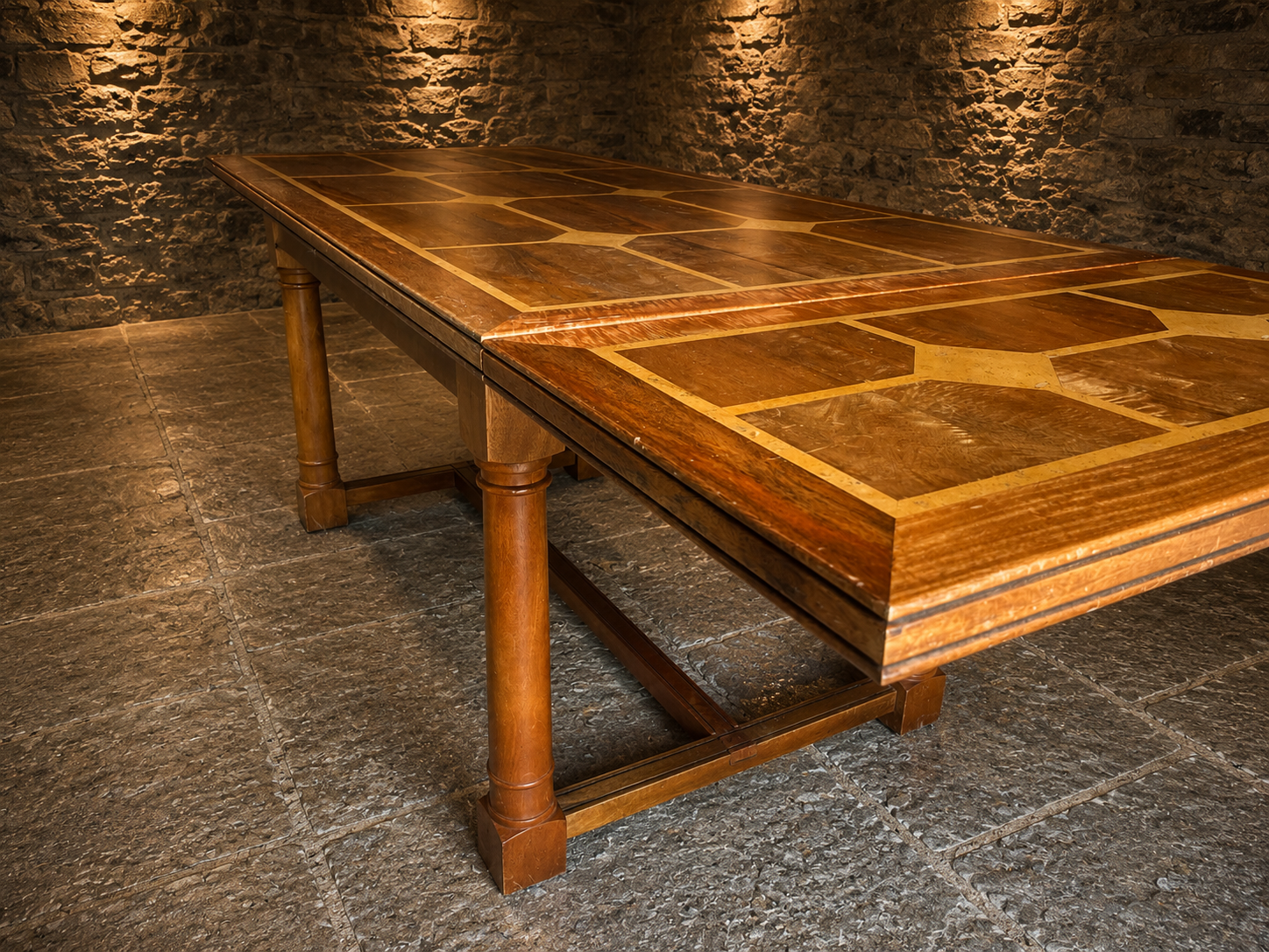 Antique Oak Refectory Draw Leaf Dining Table c.1920–1940 | Parquetry Top Extending Dining Table
