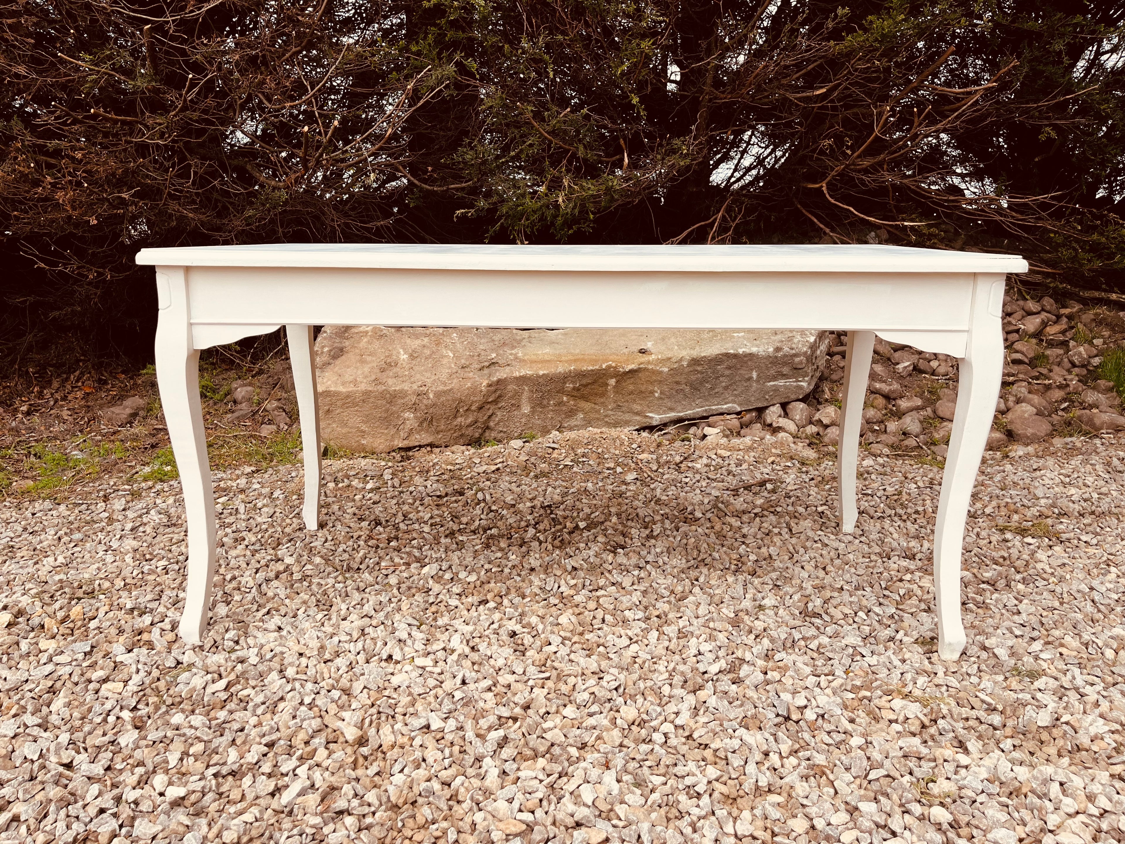 French Style Painted Table – Rustic Farmhouse Console / Desk with Cabriole Legs