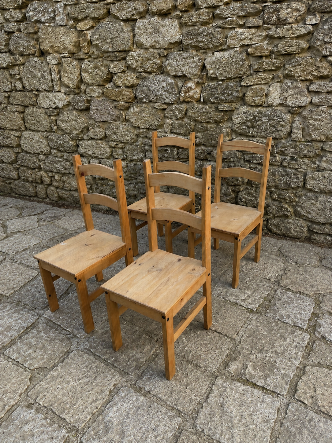 Rustic Pine Farmhouse Dining Chairs – Set of 4