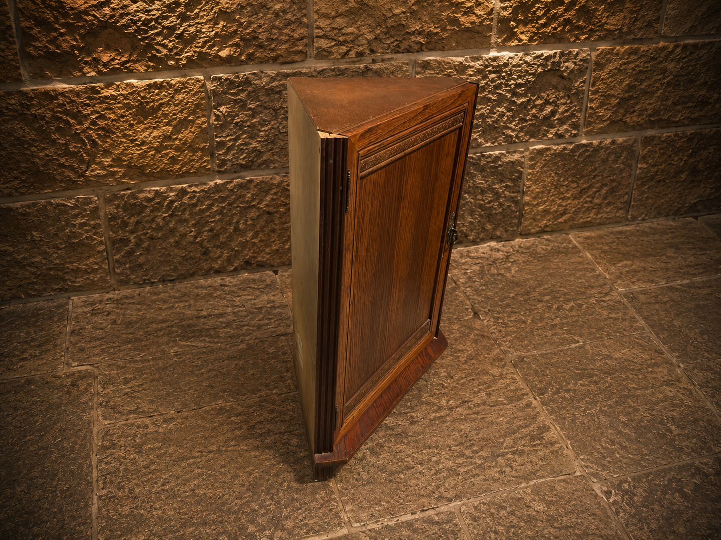 Antique Oak Corner Cabinet | Arts & Crafts Corner Cupboard | Jacobean Revival Oak Storage Cabinet