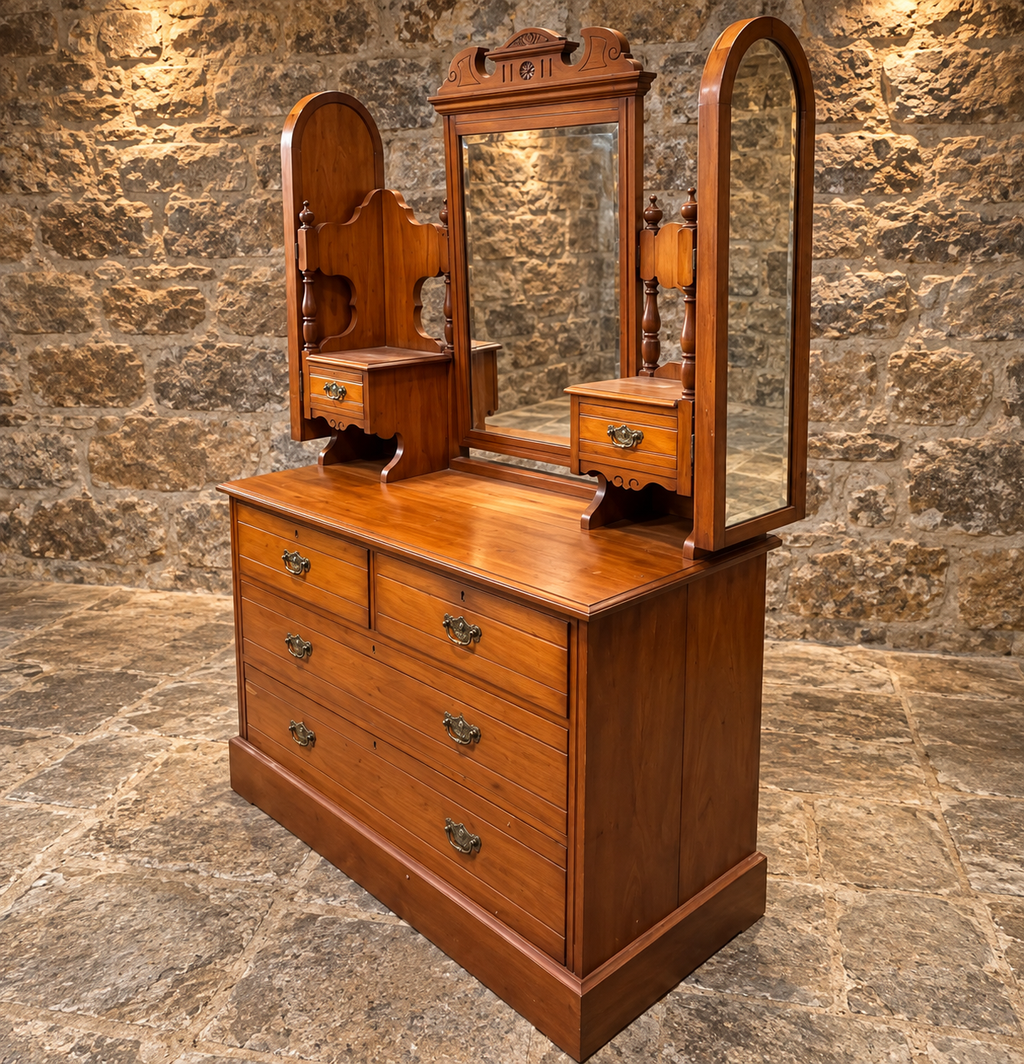 Antique Victorian Triple Mirror Dressing Table c.1890 – Duchess Dressing Chest