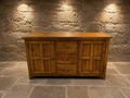 Large Rustic Pine Farmhouse Sideboard – 3 Drawer & Double Cupboard Storage Cabinet