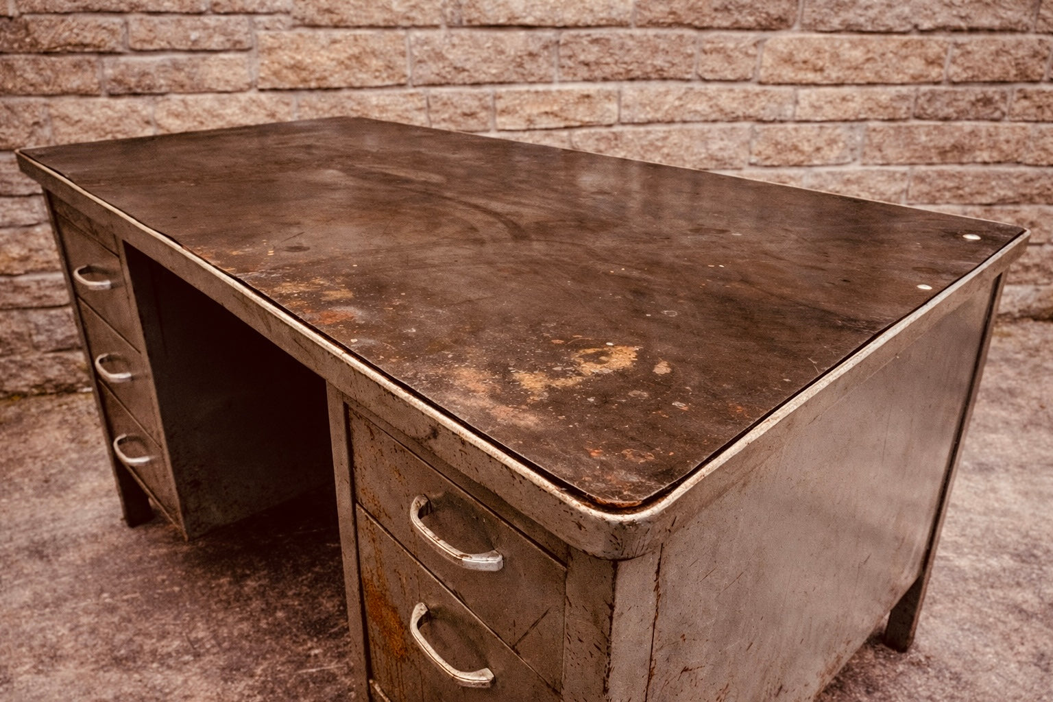 Vintage Industrial Steel Desk with Original Patina