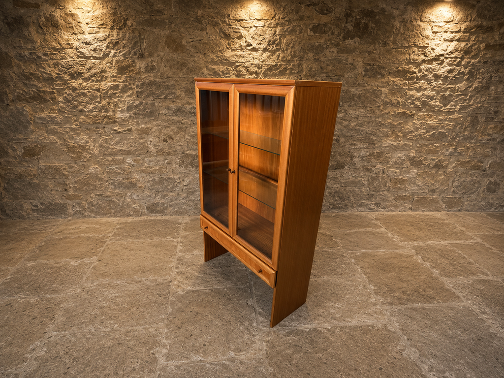 Vintage Mid-Century Modern Teak Display Cabinet with Glass Doors c.1970