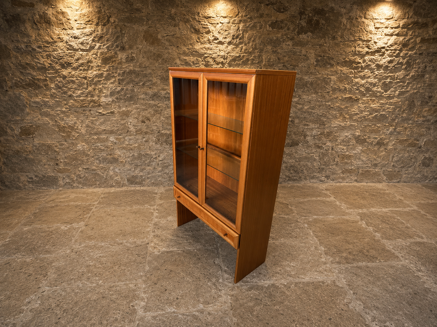 Vintage Mid-Century Modern Teak Display Cabinet with Glass Doors c.1970