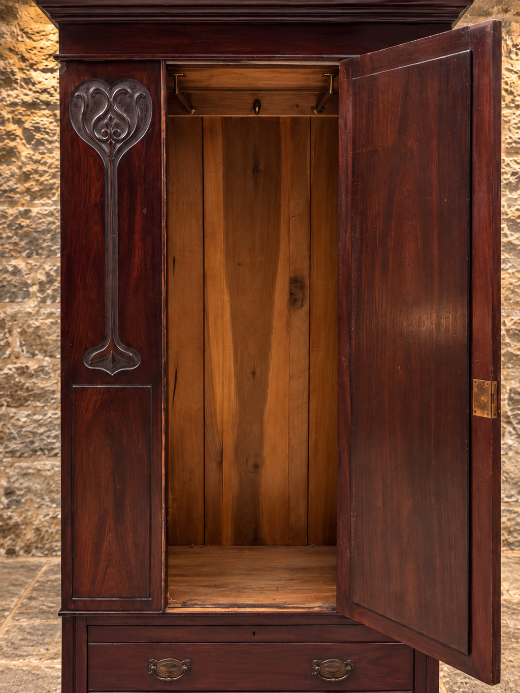 Antique Edwardian Art Nouveau Mahogany Mirrored Wardrobe – c.1900