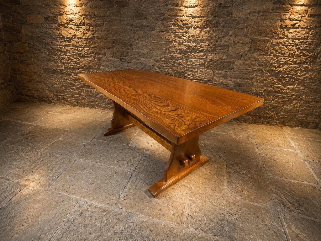 Large Solid Elm Refectory Dining Table | Vintage English Farmhouse Dining Table | Rustic Trestle Dining Table | Country House Kitchen Table