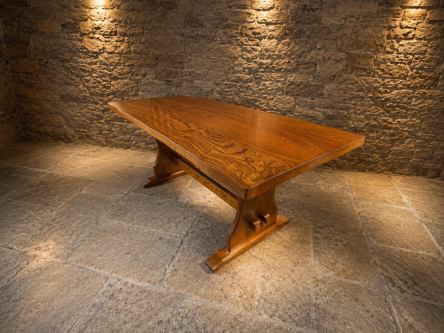 Large Solid Elm Refectory Dining Table | Vintage English Farmhouse Dining Table | Rustic Trestle Dining Table | Country House Kitchen Table