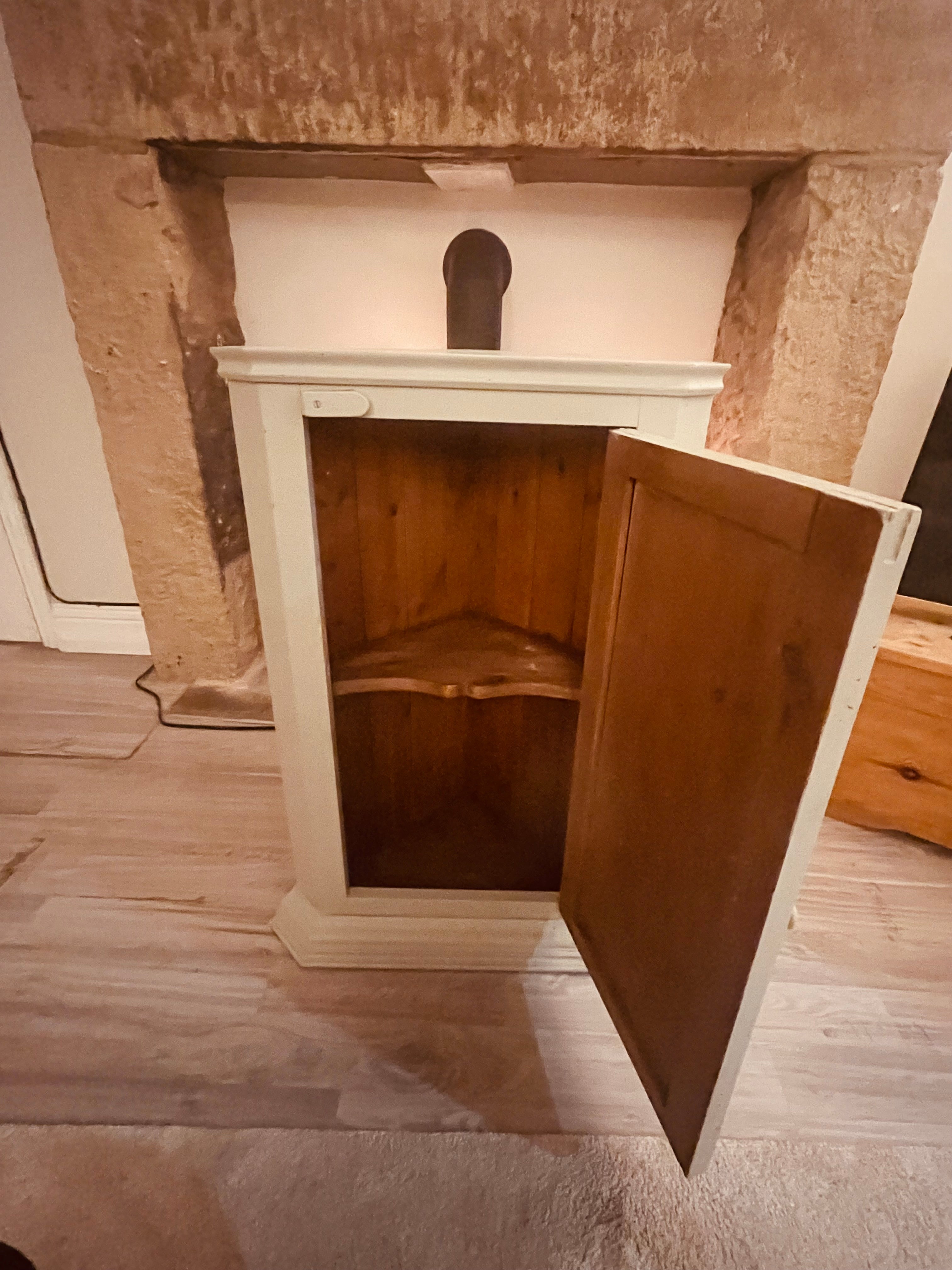 Painted Wooden Corner Cupboard – Cottage Farmhouse Style