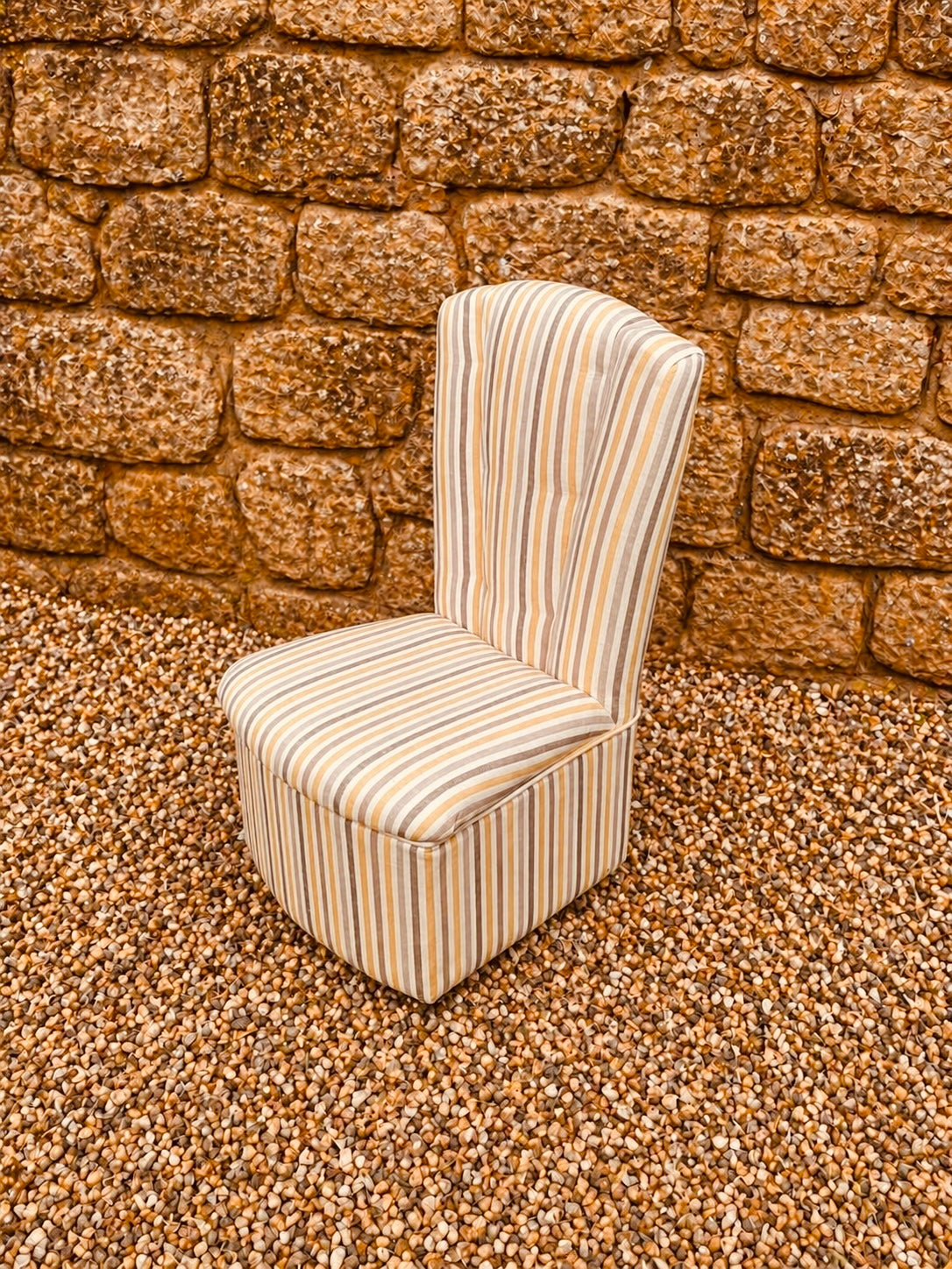 Striped Upholstered Slipper Chair – Neutral Beige Accent Chair