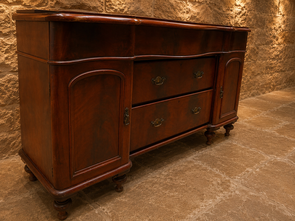 Antique Edwardian Mahogany Serpentine Sideboard | Buffet Cabinet | Hallway Storage | Circa 1895–1915