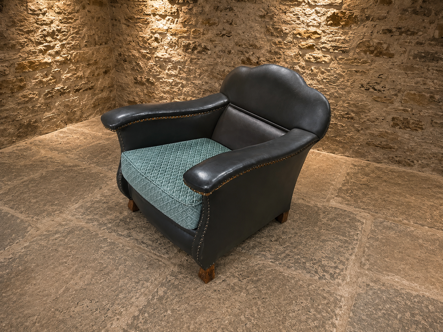 Vintage English Leather Club Armchair | Traditional Leather Library Chair | Country House Fireside Armchair | Brass Studded Accent Chair