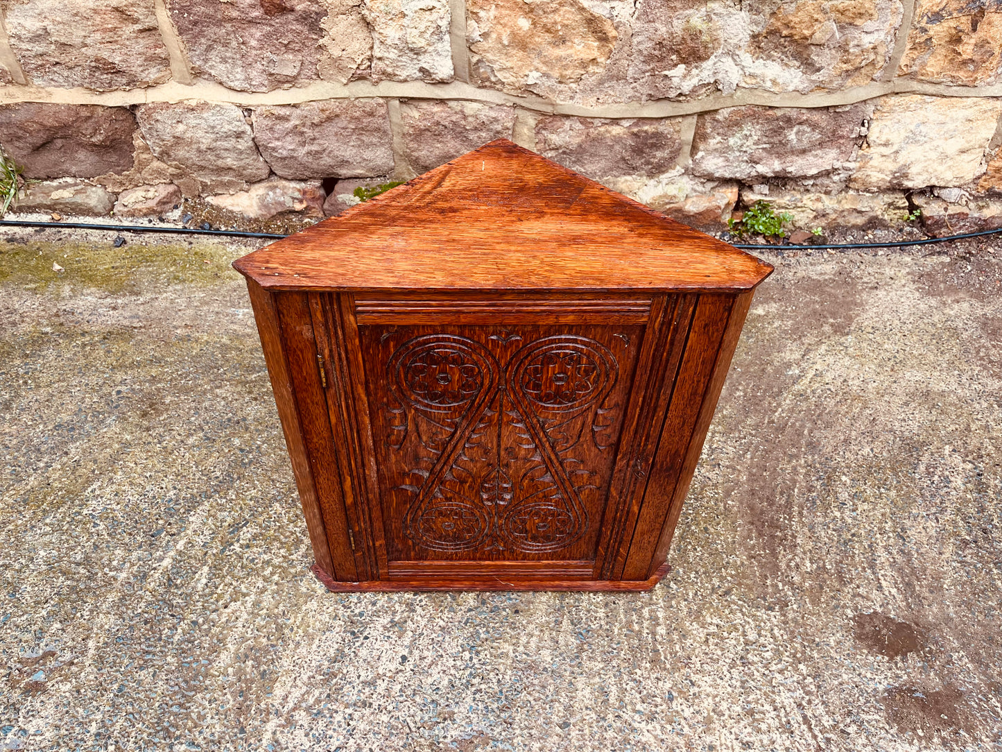 Antique Carved Oak Corner Cupboard