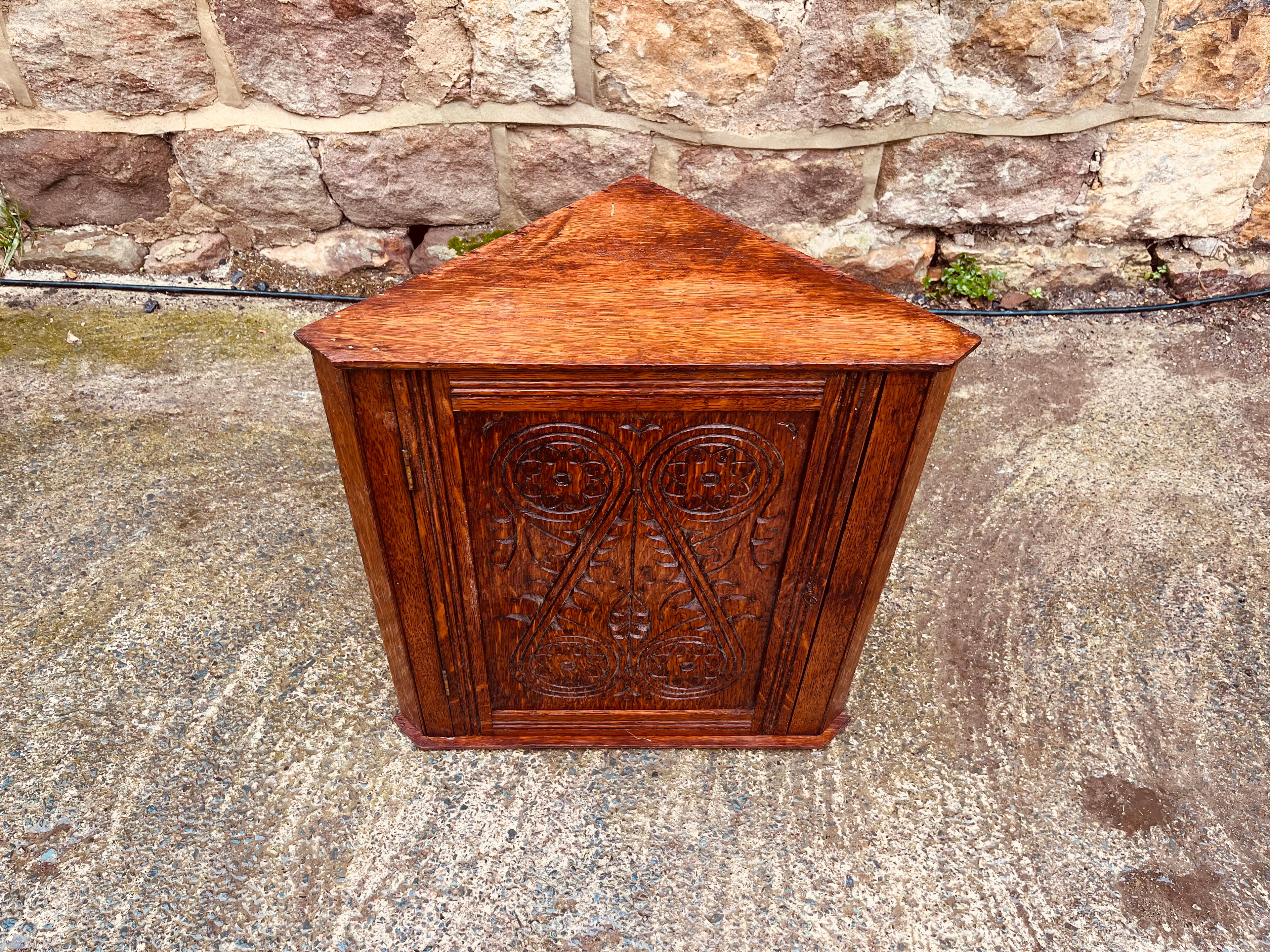 Antique Carved Oak Corner Cupboard