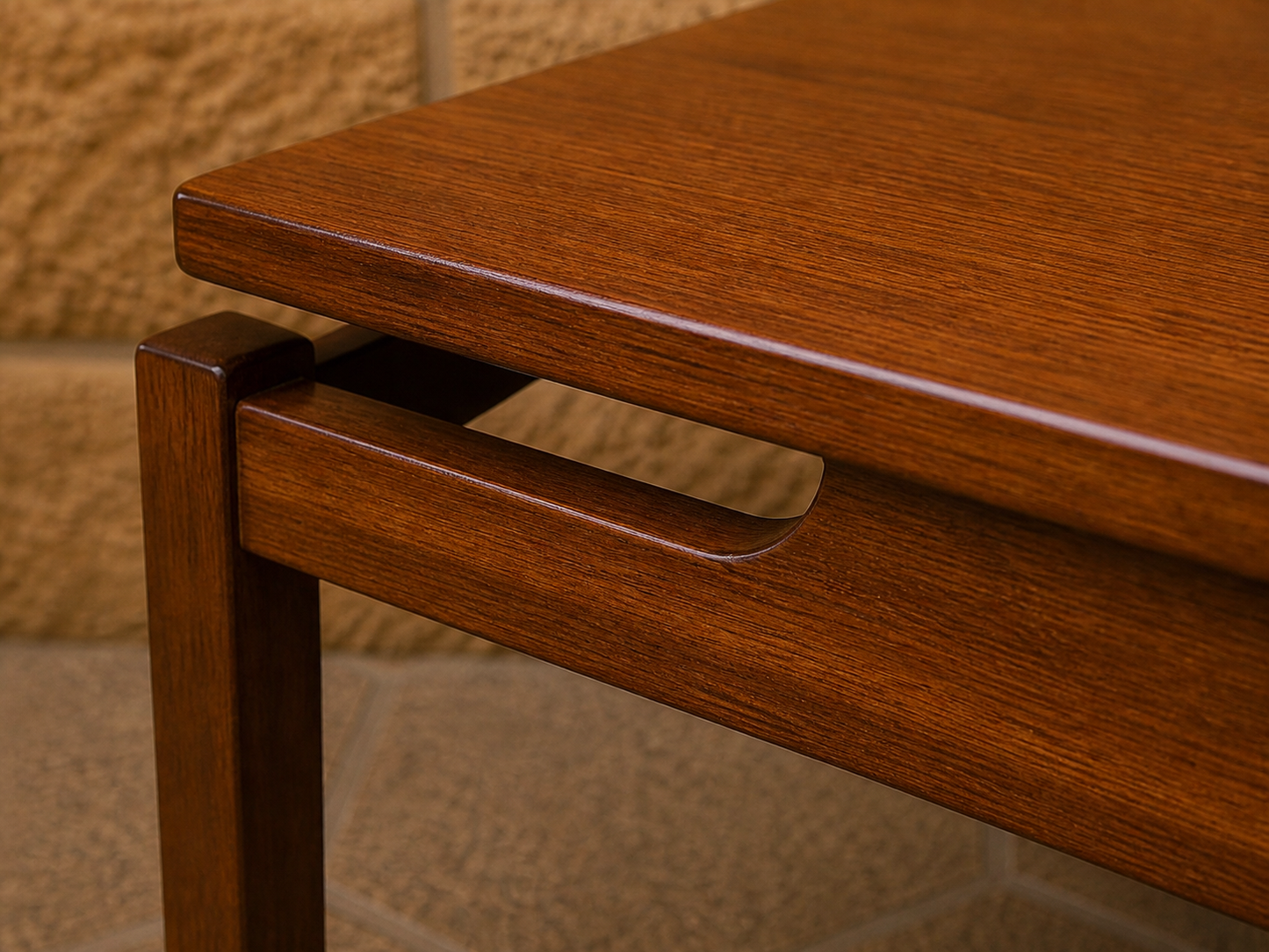 Mid Century Teak Coffee Table with Removable Tray – Scandinavian Style 1960s