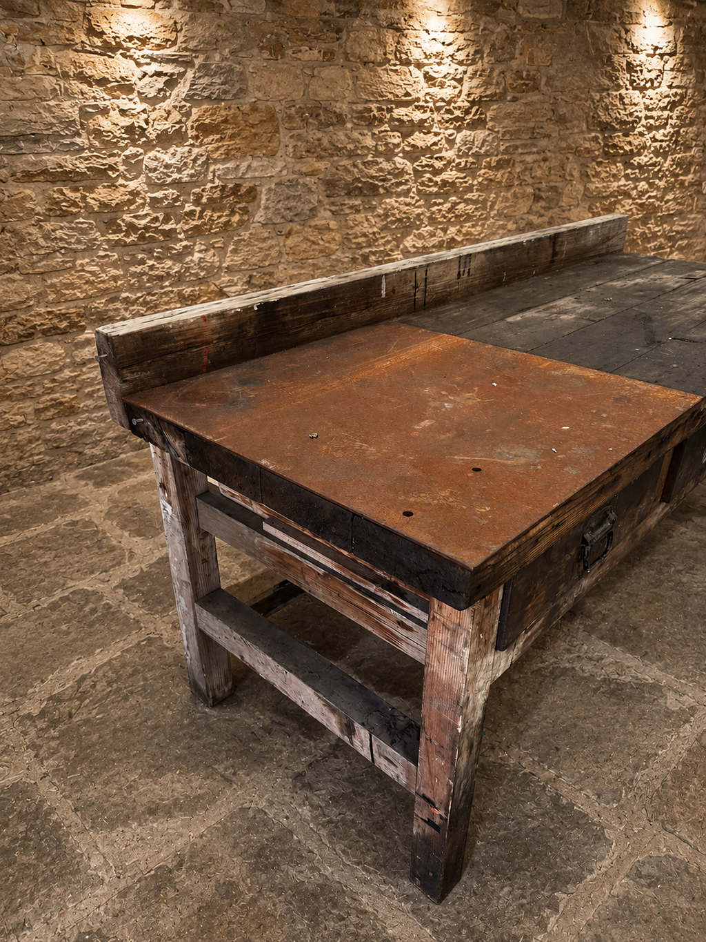 Antique Industrial Carpenter’s Workbench with Original Cast Iron Vice