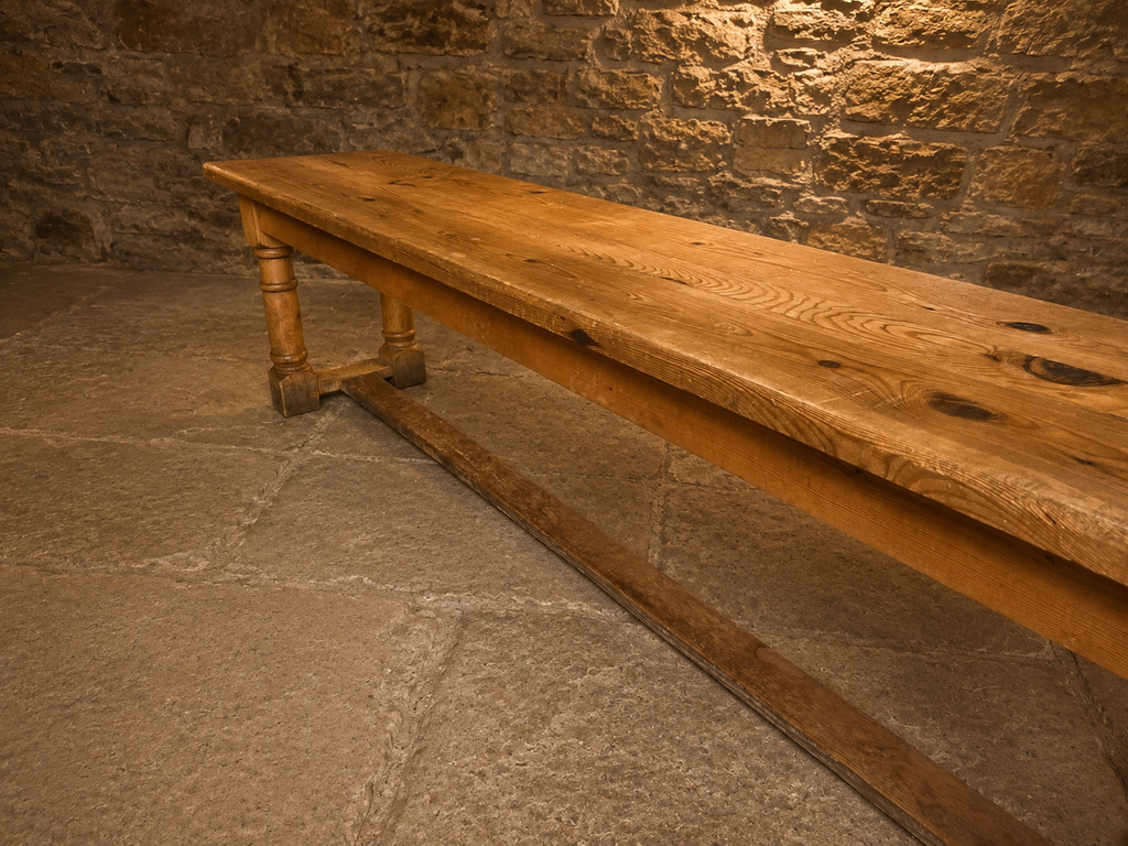 Antique Victorian Farmhouse Pine Bench | English Country Dining & Hall Bench | c.1890–1910