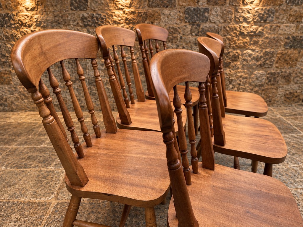 Set of 6 Vintage Windsor-Style Solid Wood Farmhouse Dining Chairs