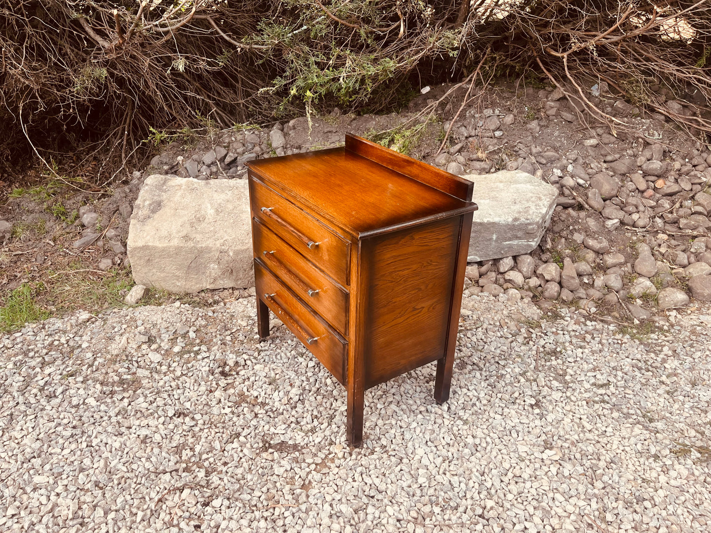 Mid Century Teak Bedside Table with Three Drawers