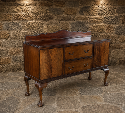 Antique Chippendale Revival Figured Walnut Sideboard – Circa 1920 – Ball & Claw Feet