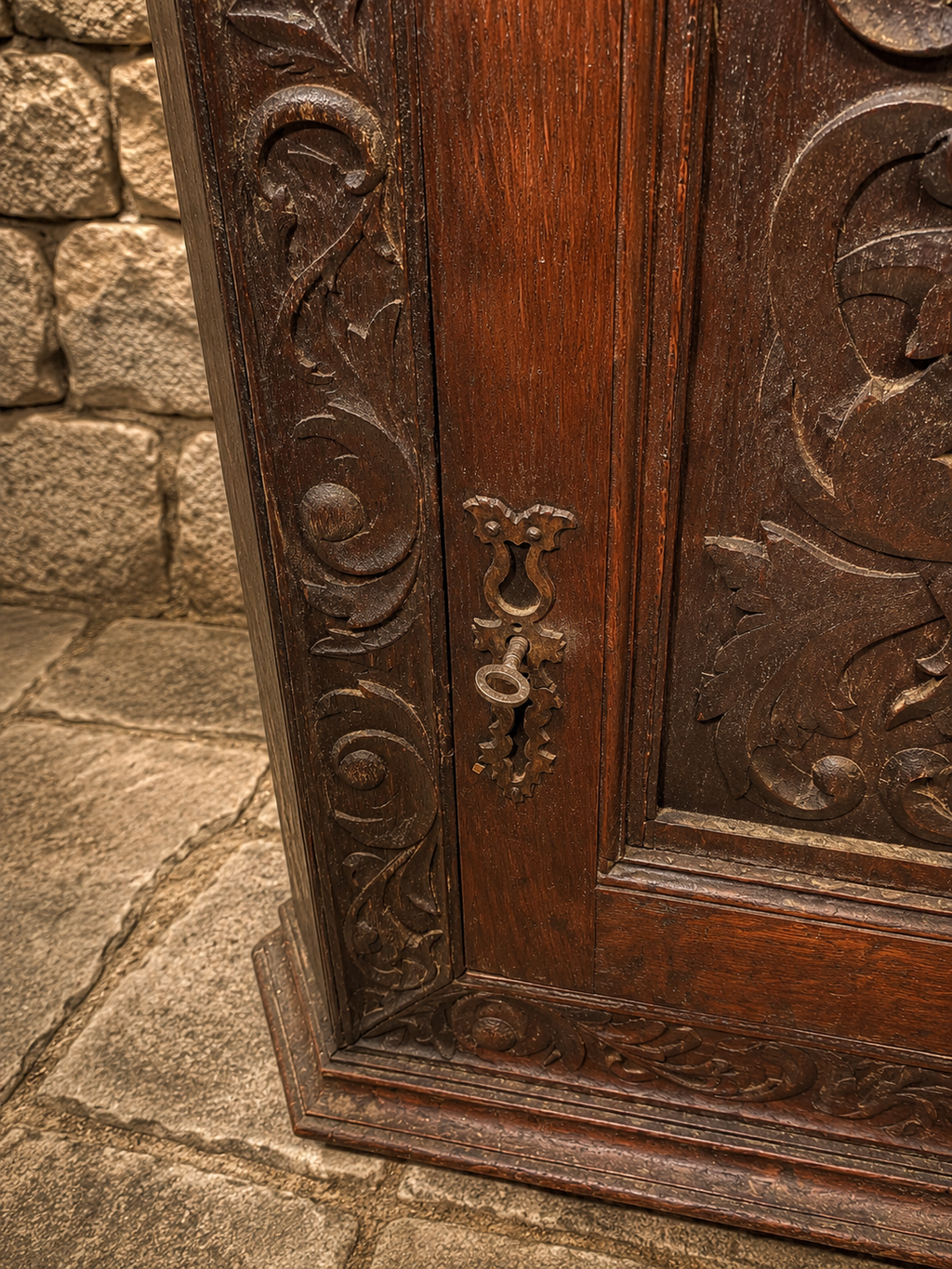Antique Victorian Carved Solid Oak Corner Cupboard | Gothic Revival Cabinet | Circa 1890