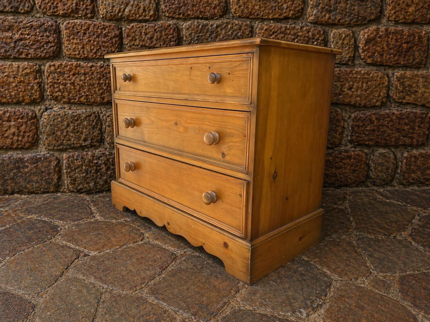 Vintage Pine 3 Drawer Chest of Drawers – Rustic Country Style Storage Unit