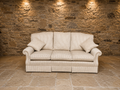 Traditional English Three Seater Sofa in Neutral Striped Upholstery