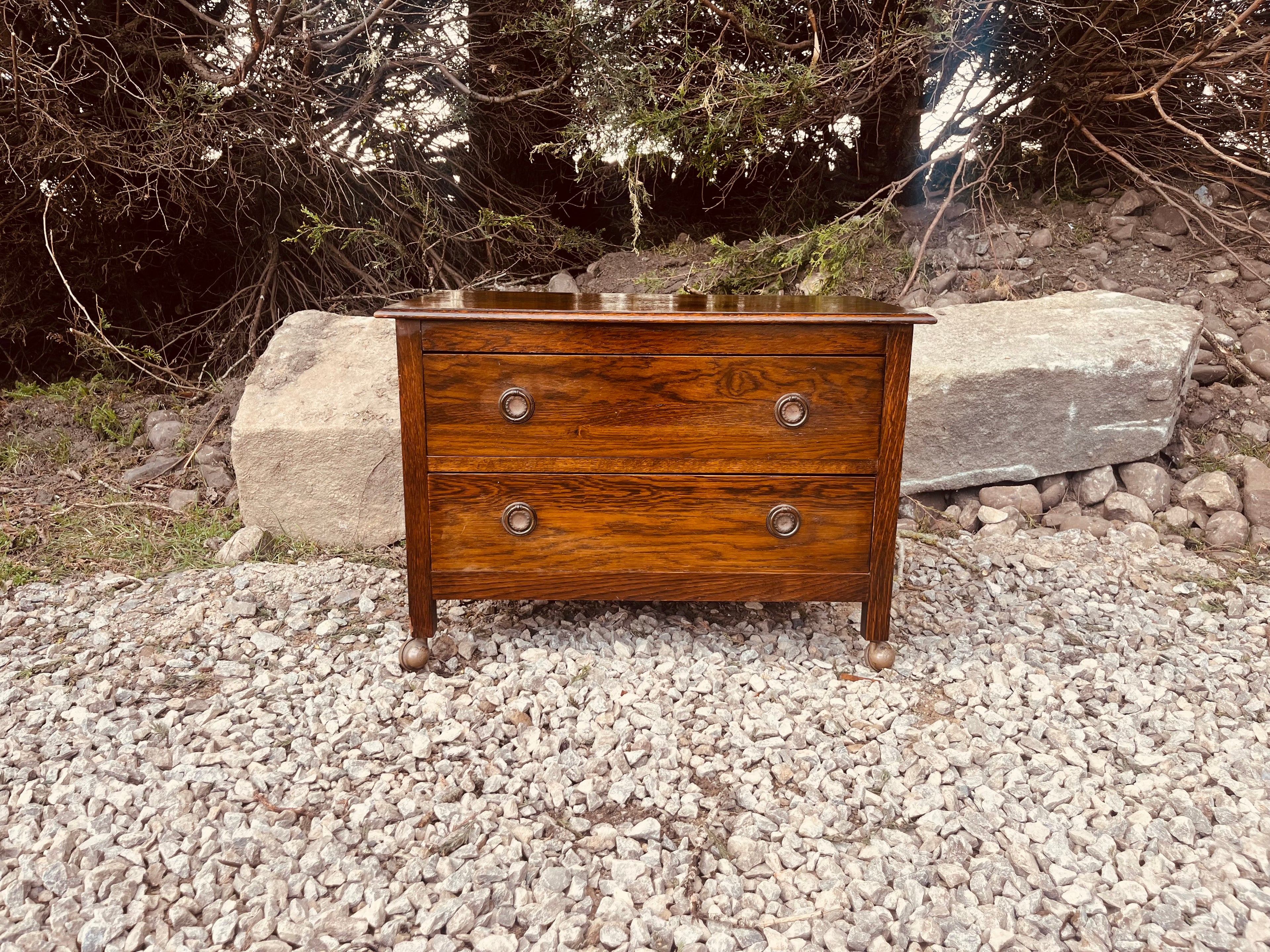 Vintage Oak Bedside Table with Two Drawers