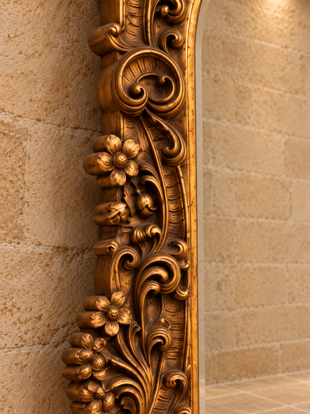 Large ornate gold Rococo style cherub mirror
