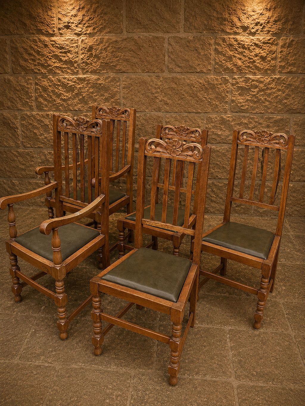 Set of Six Antique Arts & Crafts Oak Dining Chairs