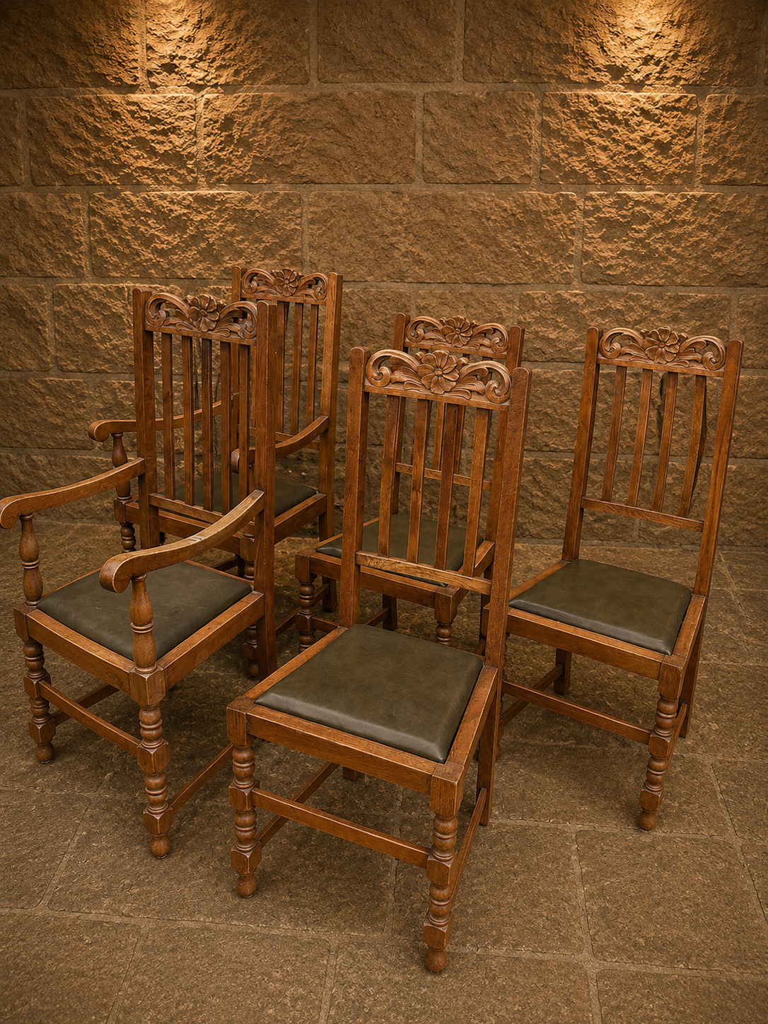 Set of Six Antique Arts & Crafts Oak Dining Chairs