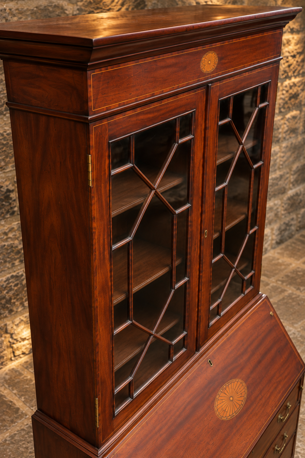Antique Edwardian Inlaid Mahogany Bureau Bookcase – c.1900