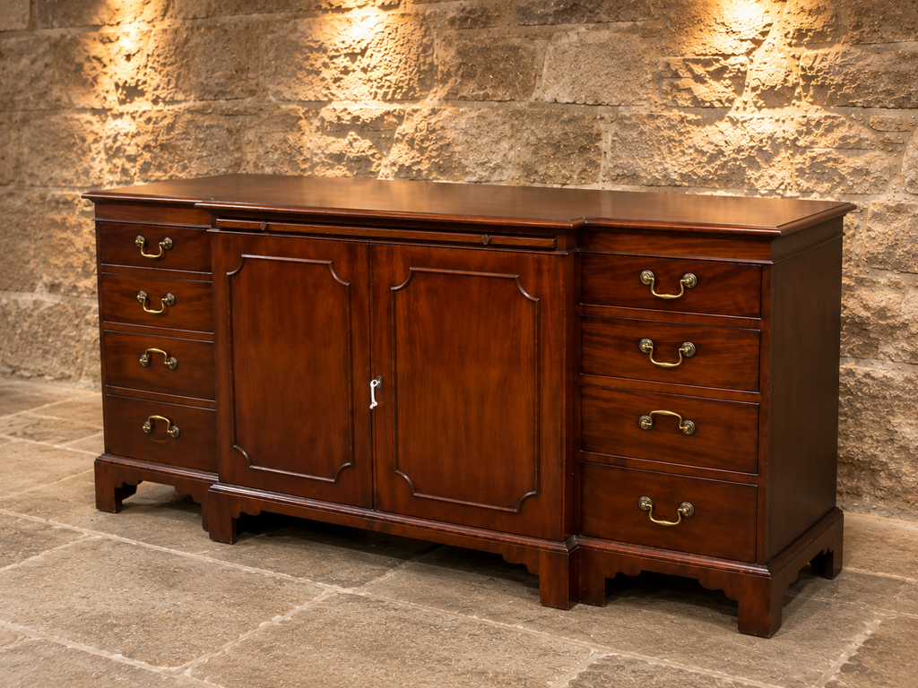 Antique Georgian Revival Mahogany Pedestal Sideboard | Large English Buffet Cabinet | Dining Room Storage | Circa 1920–1940