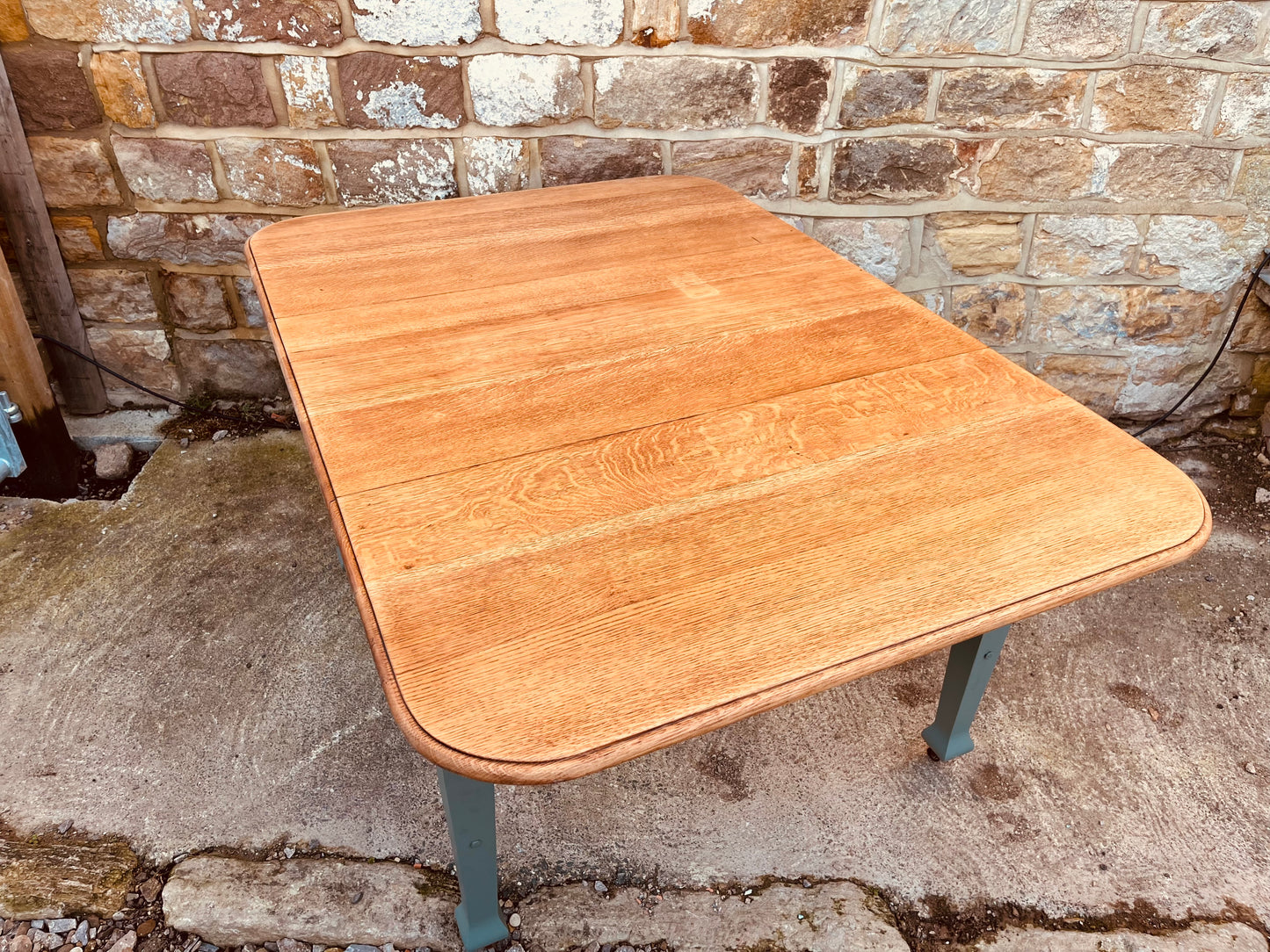 Vintage Drop-Leaf Dining Table with Restored Oak Top & Painted Legs
