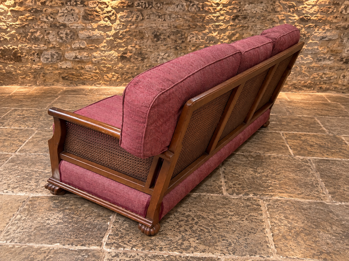 Antique Mahogany Bergère Three Seater Sofa – Cane Panel Country House Sofa, Circa 1920s