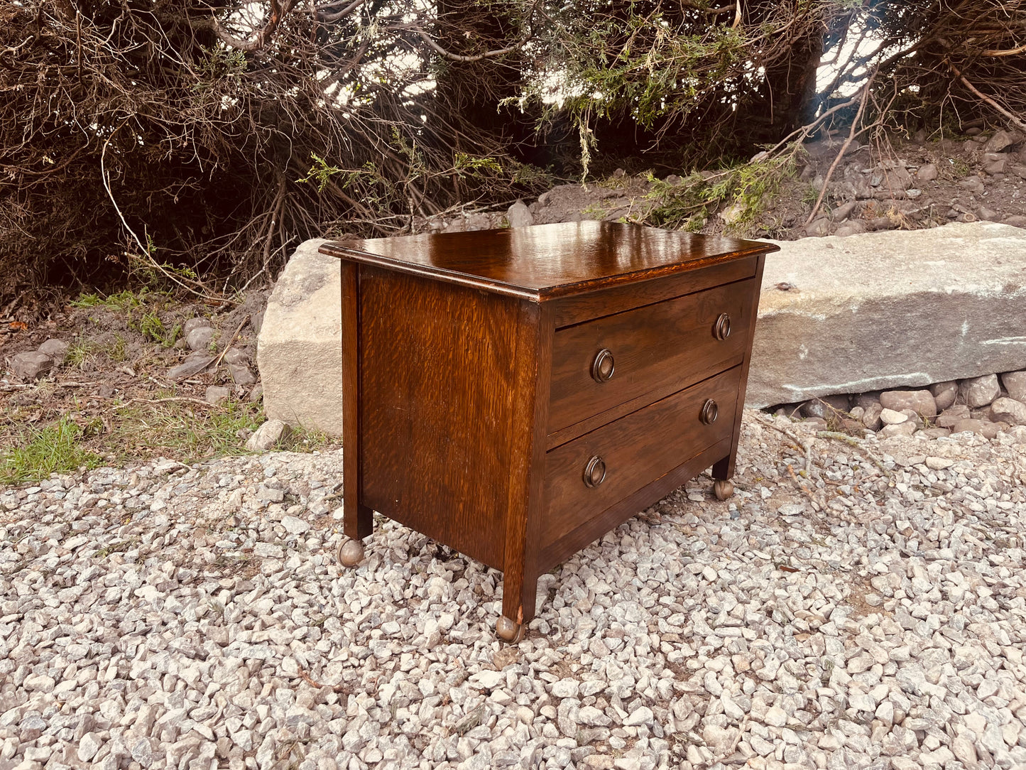 Vintage Oak Bedside Table with Two Drawers