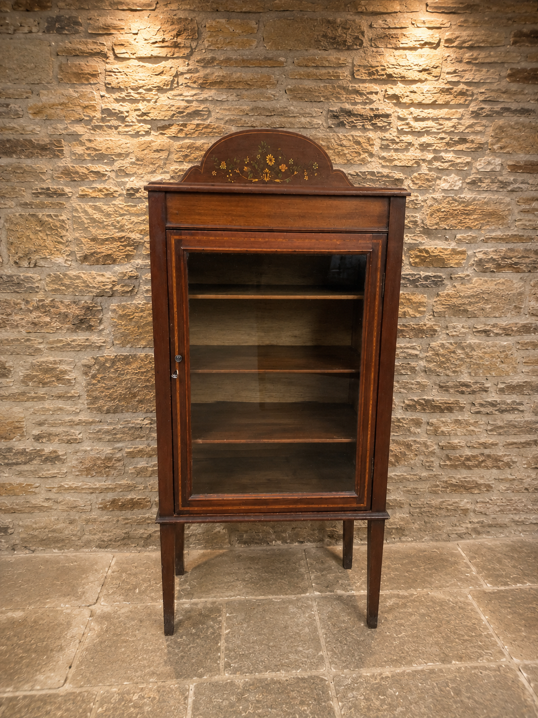 Antique Edwardian Inlaid Mahogany Display Cabinet | Sheraton Revival Glazed Bookcase | English Curio Cabinet | Circa 1905–1915