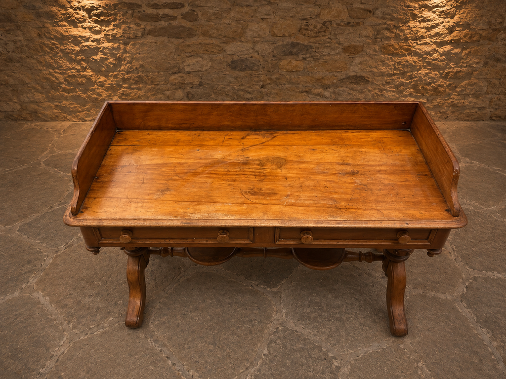 Antique Victorian Walnut Writing Table Desk c.1870 – Four Drawer Library Desk