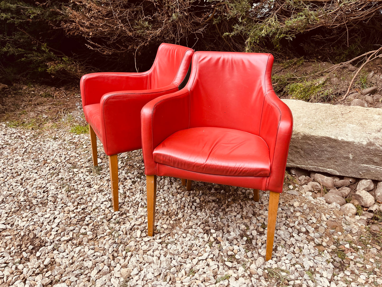 Vintage Red Leather Armchairs – Pair of Leather Tub Dining Chairs