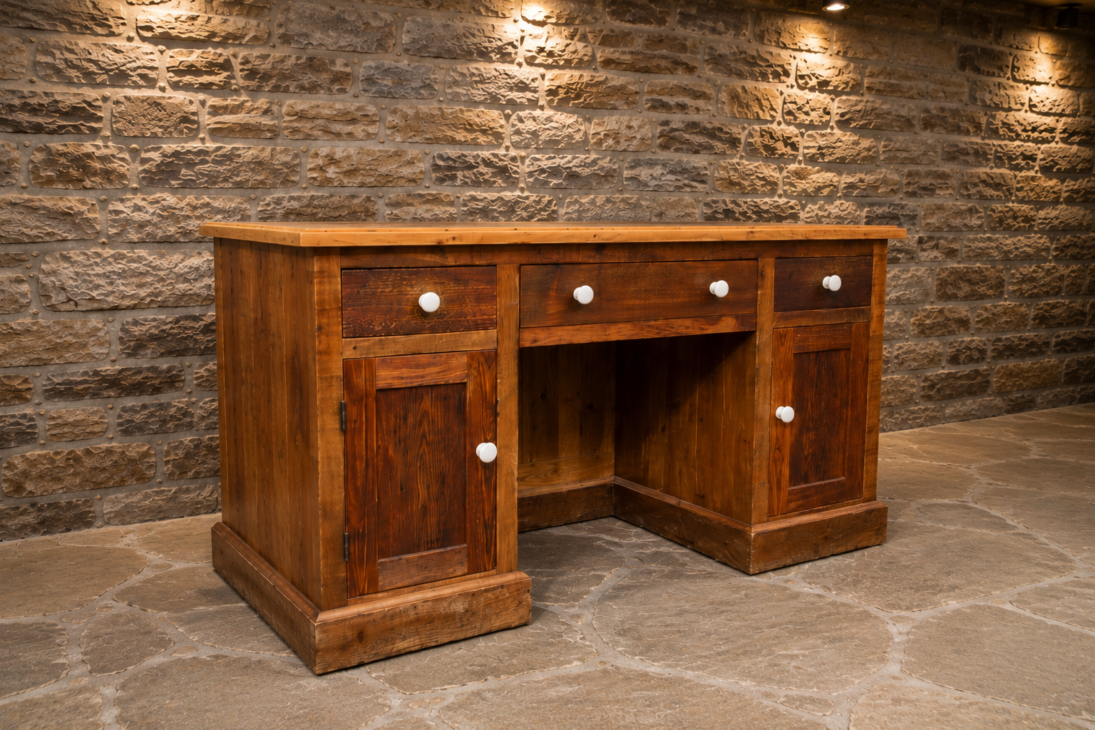 Handcrafted Reclaimed Pine Farmhouse Kitchen Island | Solid Rustic Kitchen Workstation | Country House Desk