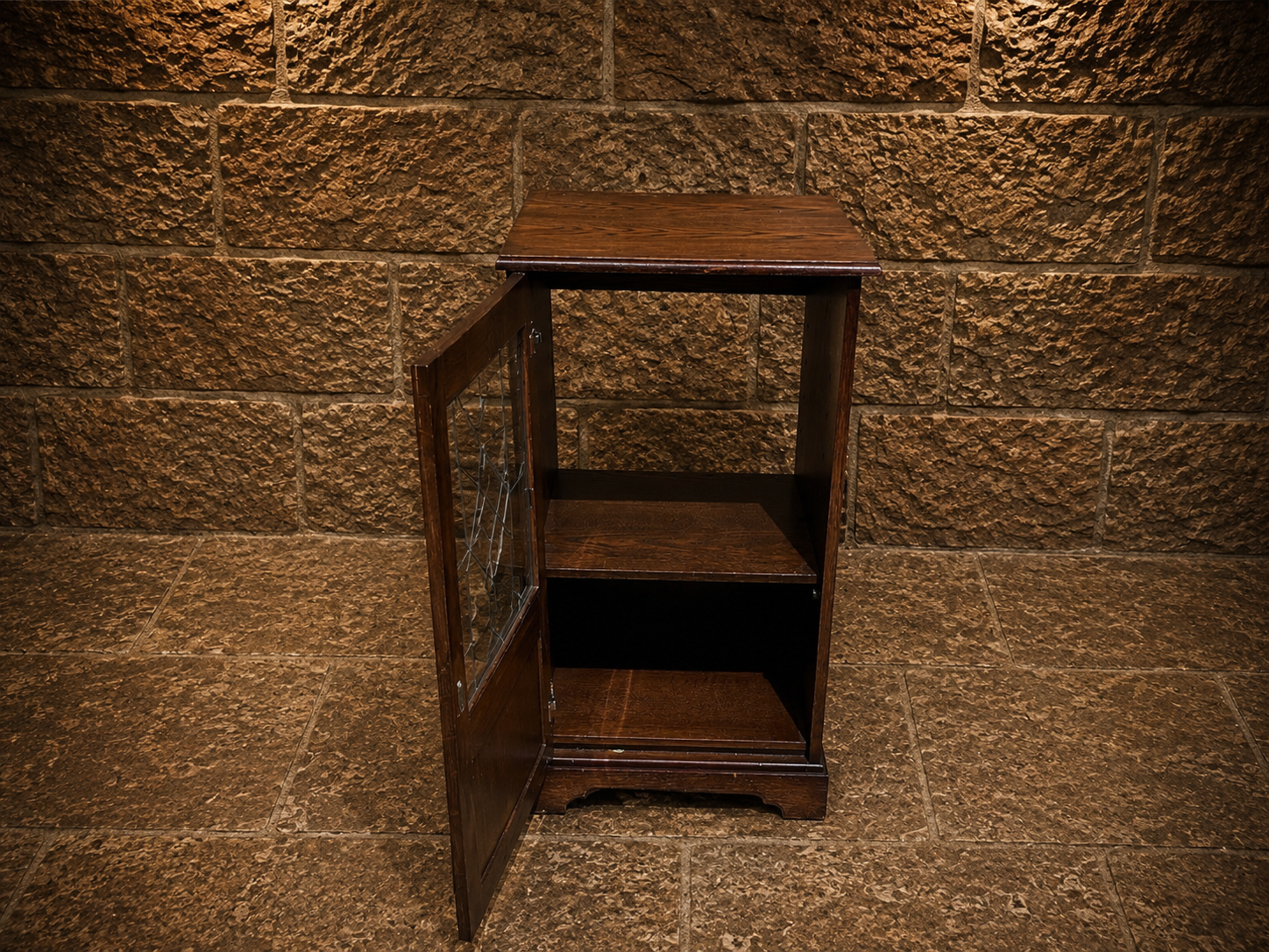 Antique Oak Leaded Glass Display Cabinet | Arts & Crafts Oak Cabinet | Jacobean Revival Display Cupboard | Vintage Bookcase