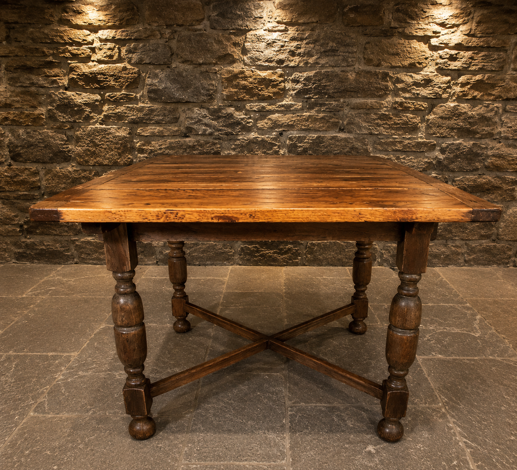 Antique English Oak Draw-Leaf Dining Table | Extending Farmhouse Dining Table | Jacobean Revival Dining Table | c.1925–1940