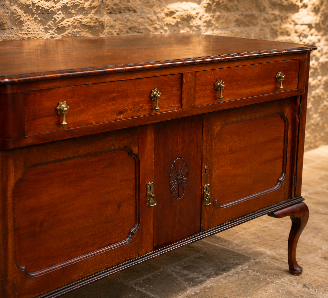 Vintage Georgian Style Mahogany Sideboard – Three Drawer Buffet Cabinet with Cupboard Storage