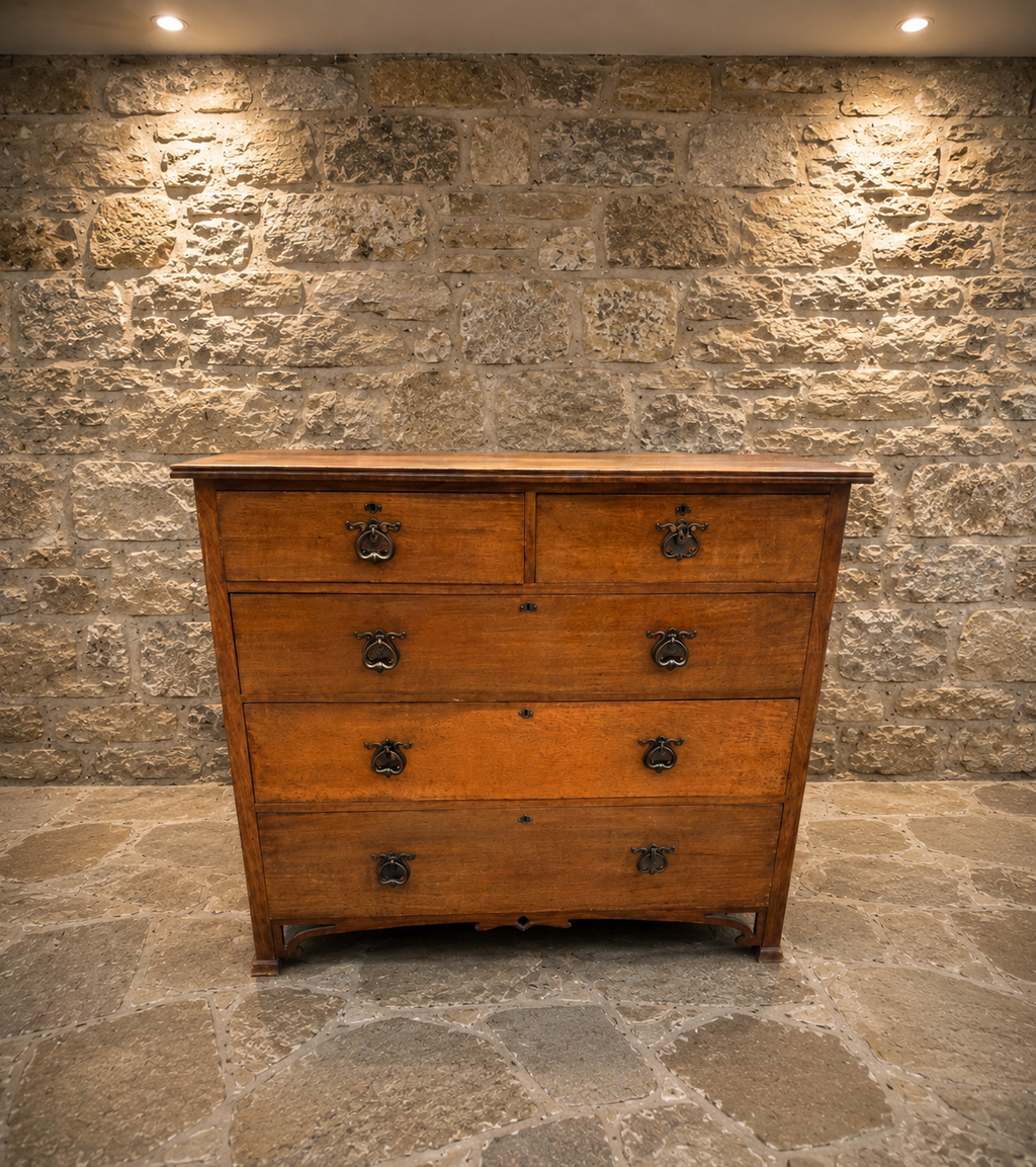 Antique Arts & Crafts Oak Chest of Drawers – c.1890–1910
