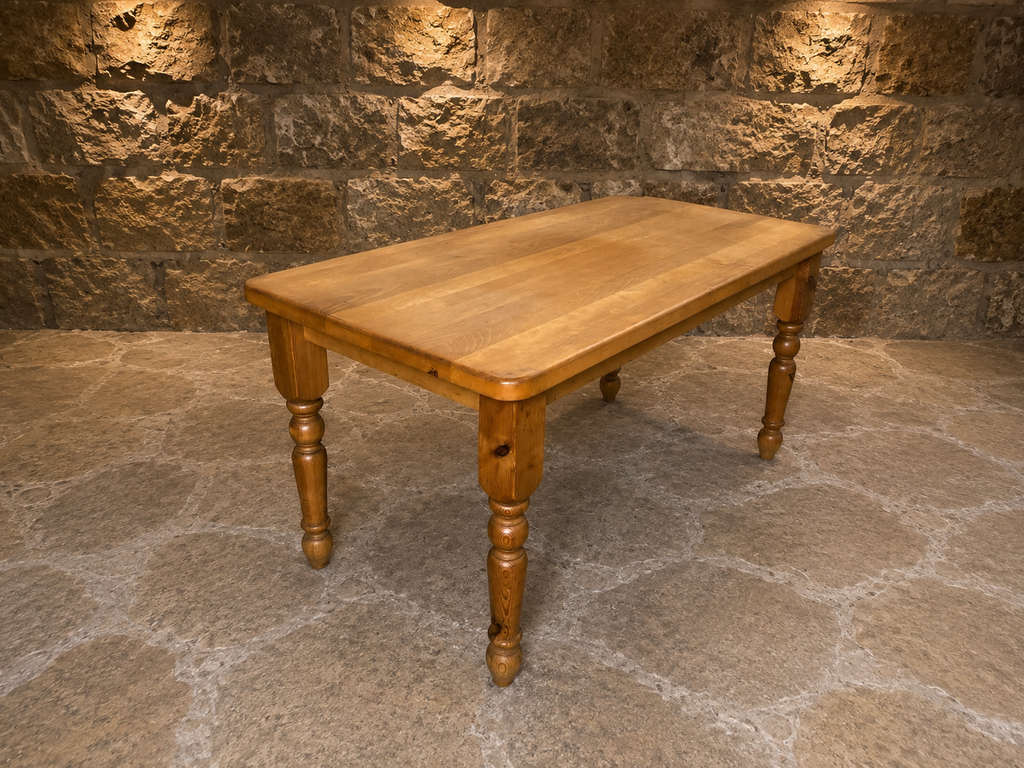 Antique Victorian Pine Farmhouse Kitchen Dining Table with Two Drawers c.1890