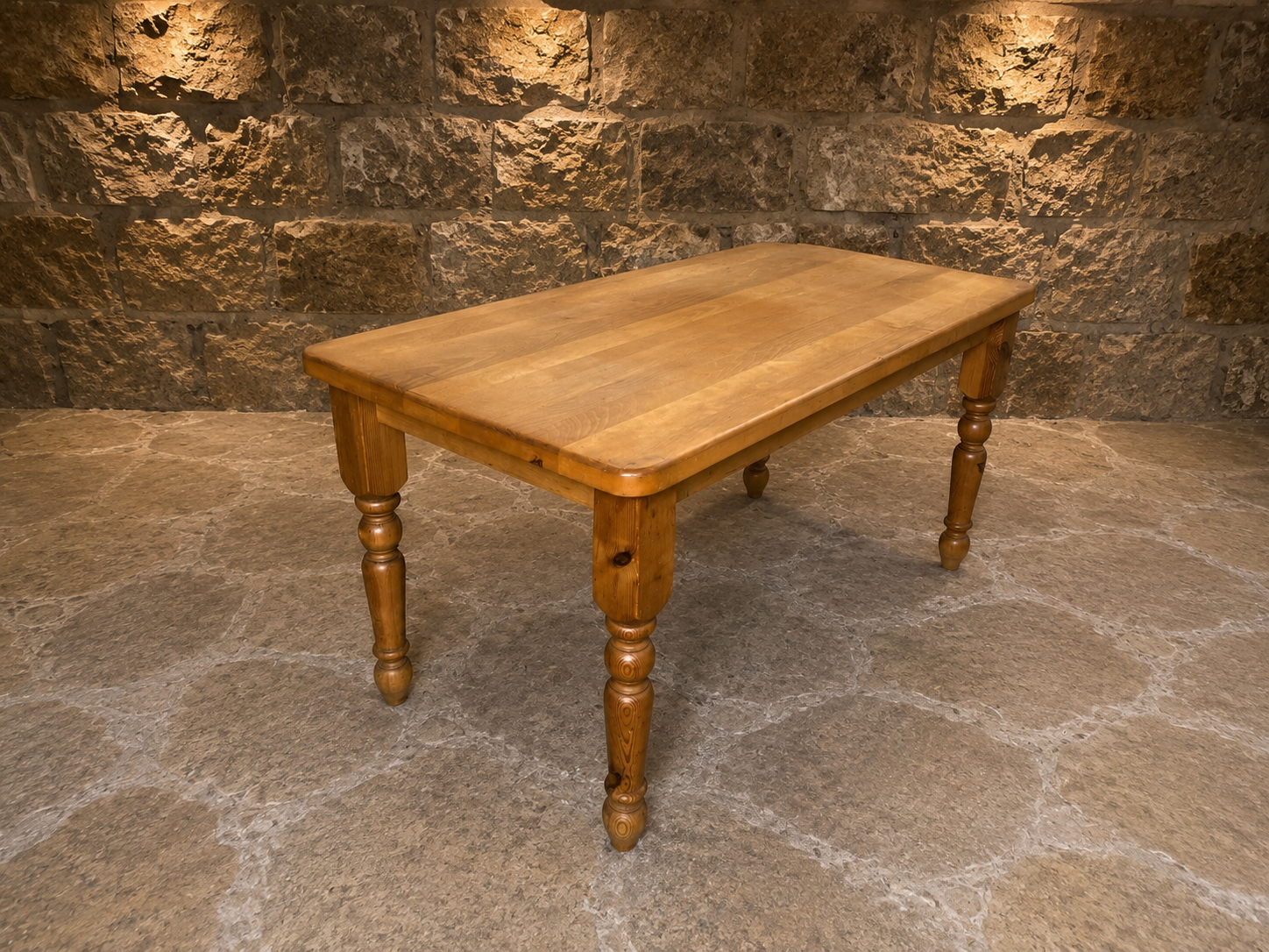 Antique Victorian Pine Farmhouse Kitchen Dining Table with Two Drawers c.1890